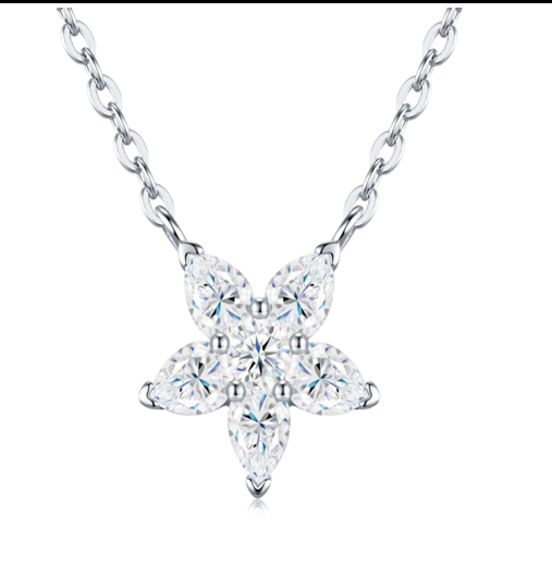 Marquise Flower Necklace Moissanite VVS – S925