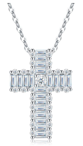 Emerald Cross Necklace Moissanite VVS – S925