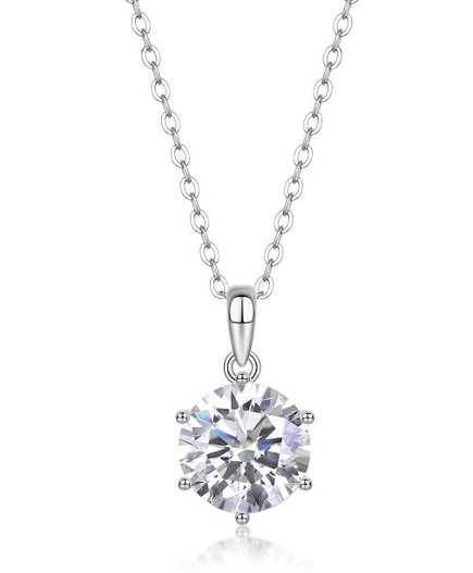 Classic Solitaire Necklace Moissanite VVS – S925