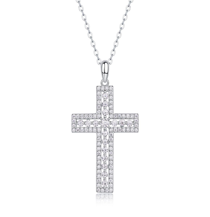 Double Pavé Cross Necklace Moissanite VVS – S925