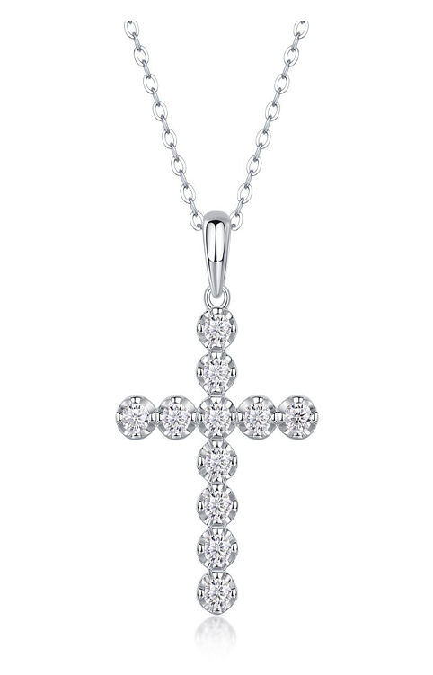 Bezel Cross Necklace Moissanite VVS – S925