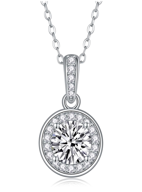 Round Halo Necklace Moissanite VVS – S925