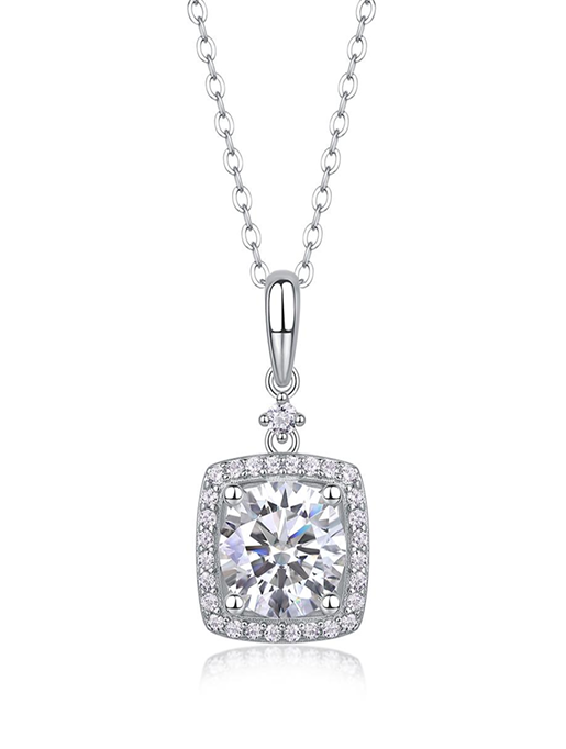 Square Halo Pendant Necklace Moissanite VVS – S925