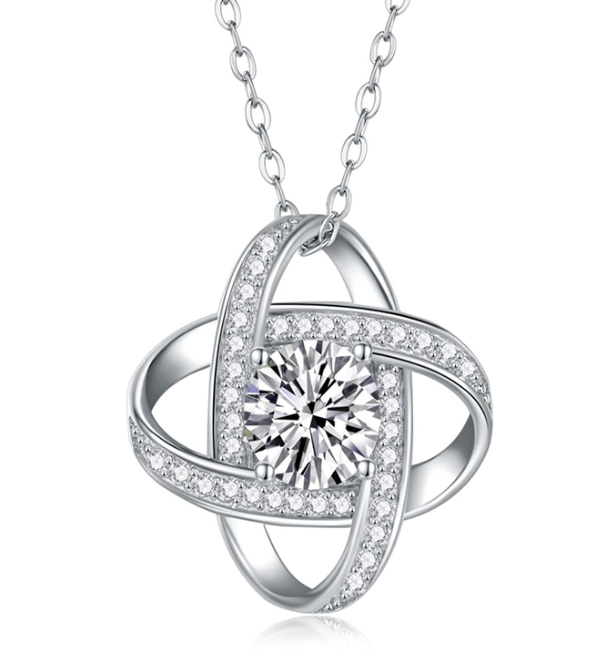 Intertwined Halo Necklace Moissanite VVS – S925