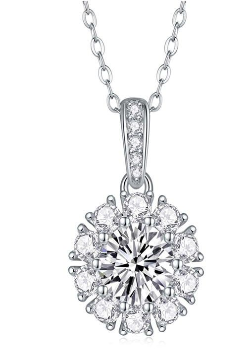 Floral Halo Necklace Moissanite VVS – S925