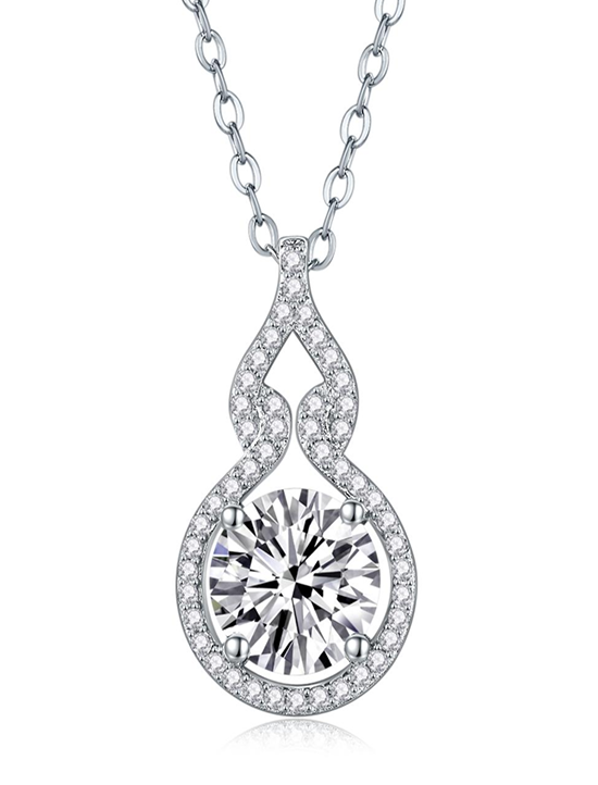 Twisted Teardrop Halo Necklace Moissanite VVS – S925