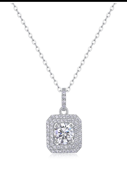 Double Halo Square Necklace Moissanite VVS – S925