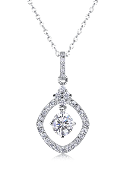 Floating Teardrop Halo Necklace Moissanite VVS – S925