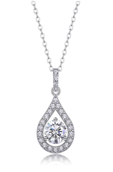 Teardrop Halo Necklace Moissanite VVS – S925