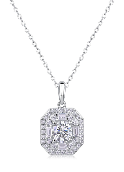 Octagon Halo Necklace Moissanite VVS – S925