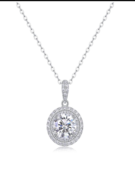 Double Halo Solitaire Necklace Moissanite VVS – S925