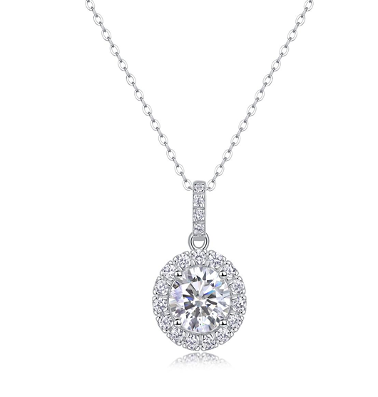 Round Halo Solitaire Necklace Moissanite VVS – S925