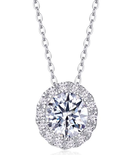 Halo Solitaire Necklace Moissanite VVS – S925