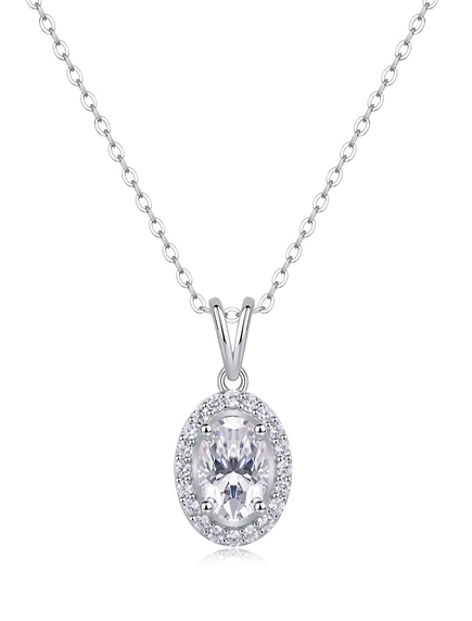 Oval Halo Necklace Moissanite VVS – S925