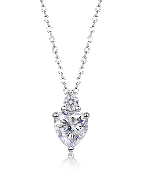 Heart & Round Duo Necklace Moissanite VVS – S925