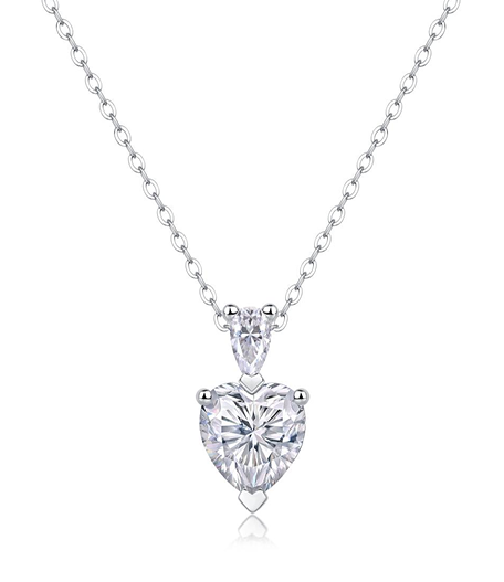 Heart & Pear Duo Necklace Moissanite VVS – S925