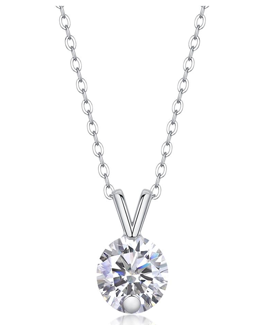 V-Bail Round Solitaire Necklace Moissanite VVS – S925