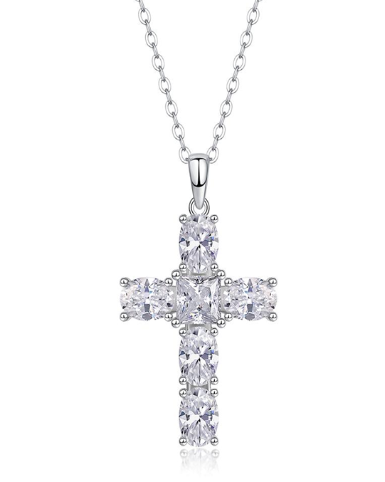 Mixed Cut Cross Necklace Moissanite VVS – S925