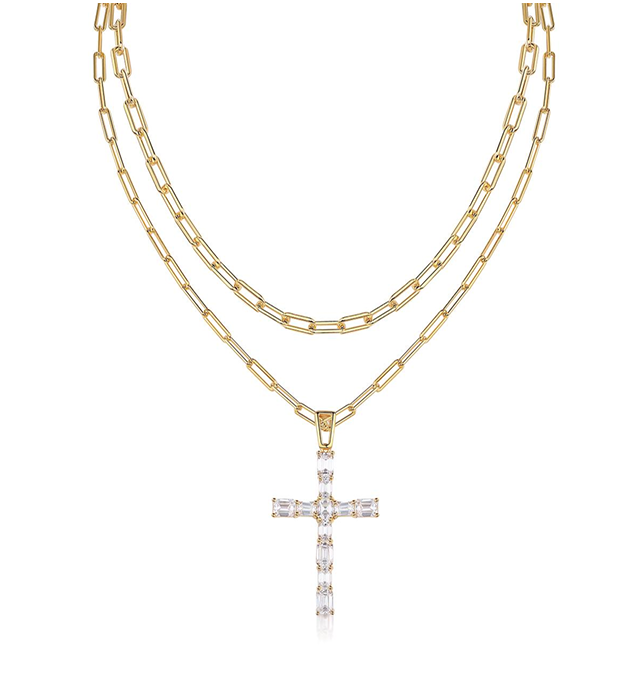 Layered Cross Necklace Moissanite VVS – S925