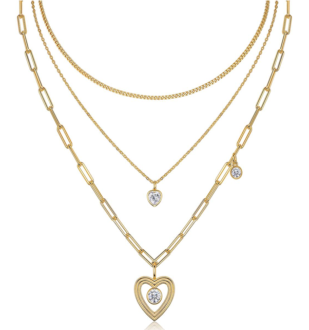 Layered Heart Necklace Moissanite VVS – S925