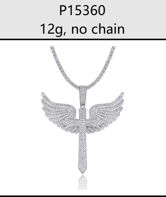 Angel Wings Cross Pendant Moissanite VVS – S925