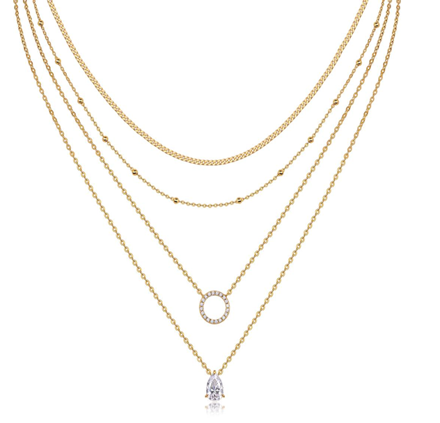 Layered Circle & Pear Necklace Moissanite VVS – S925