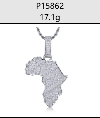 Africa Map Iced Pendant Moissanite VVS – S925