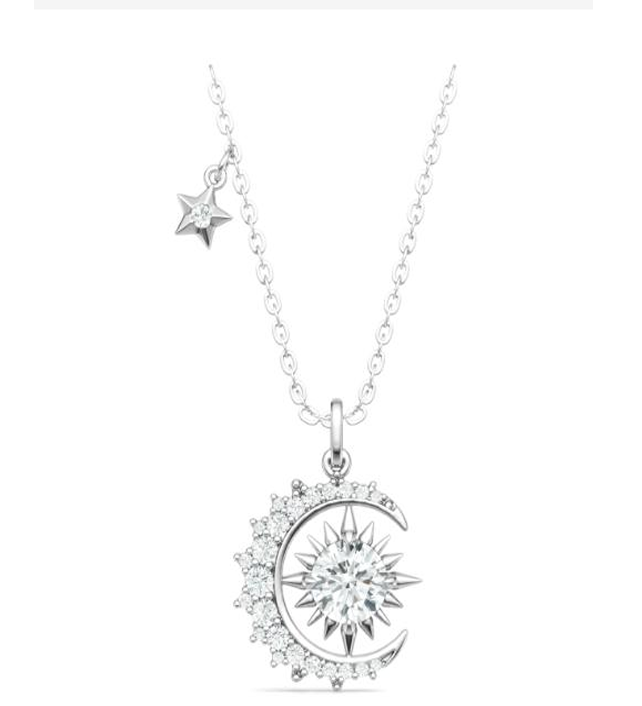 Celestial Moon & Sun Necklace Moissanite VVS – S925