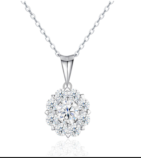 Floral Cluster Necklace Moissanite VVS – S925