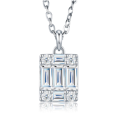 Emerald Cut Trio Necklace Moissanite VVS – S925
