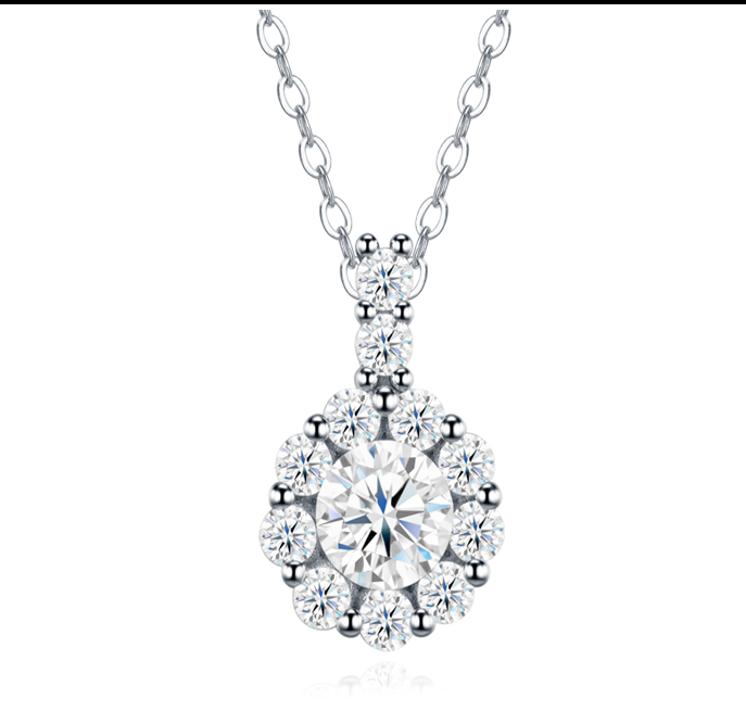 Round Halo Cluster Necklace Moissanite VVS – S925