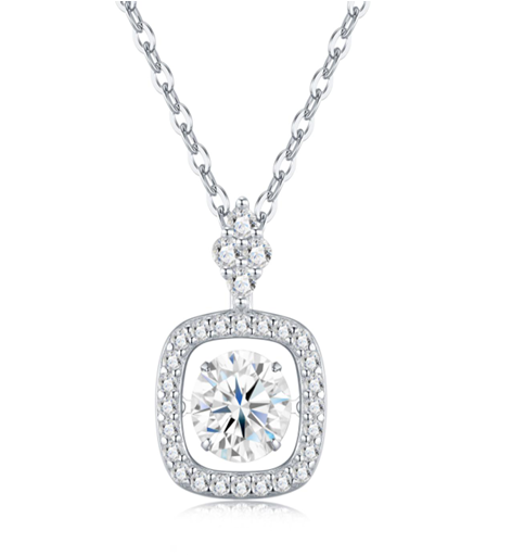 Cushion Floating Halo Necklace Moissanite VVS – S925