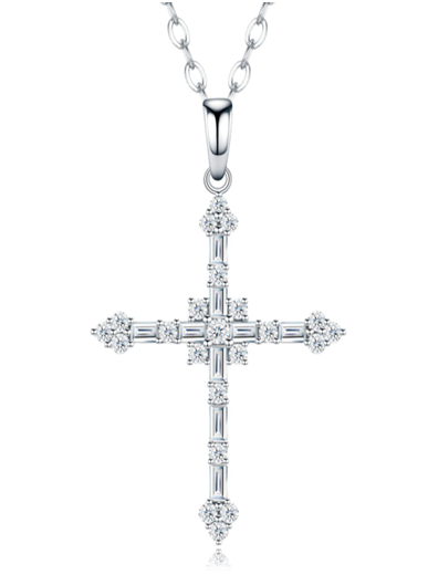 Baguette Cross Necklace Moissanite VVS – S925