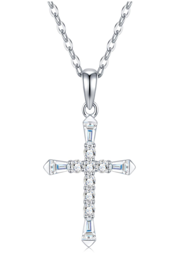 Tapered Baguette Cross Necklace Moissanite VVS – S925