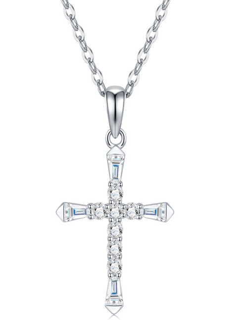Baguette & Round Cross Pendant Moissanite VVS – S925