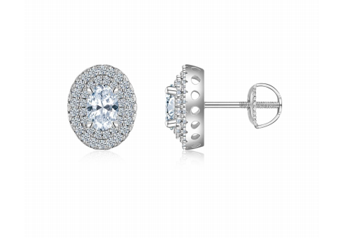 Studs Oval Double Halo Pavé Moissanite VVS – S925
