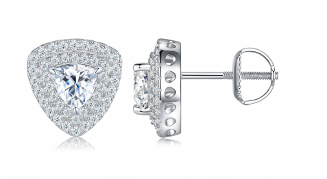Studs Triangle Halo Pavé Moissanite VVS – S925