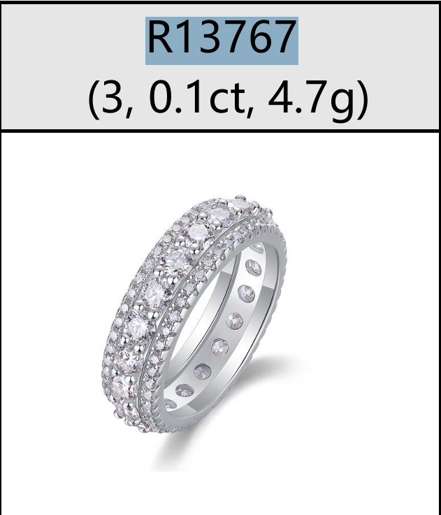 Ring Triple Row Pavé Moissanite VVS – S925