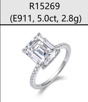 Ring Emerald Cut Solitaire Pavé Moissanite VVS – S925