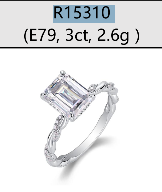 Ring Emerald Cut Twisted Pavé Moissanite VVS – S925