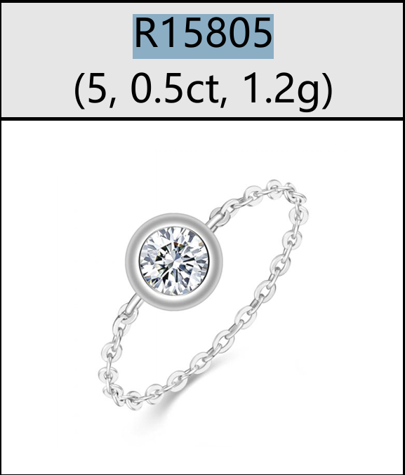 Ring Bezel Solitaire Chain Moissanite VVS – S925