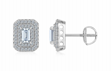 Studs Rectangle Halo Pavé Moissanite VVS – S925