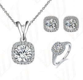 Parure Halo Coussin Moissanite VVS – S925