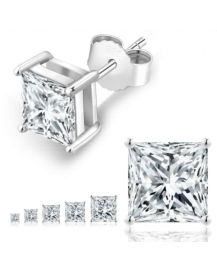 Square Ice Solitaire Stud Earrings Moissanite VVS – S925
