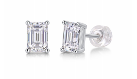 Studs Solitaire Émeraude Moissanite VVS – S925