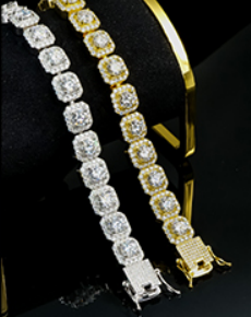 Bracelet Tennis Carré Halo Moissanite VVS – S925