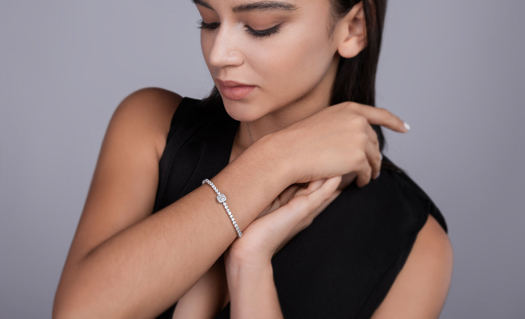 Bracelet Tennis Cushion Halo Moissanite VVS – S925