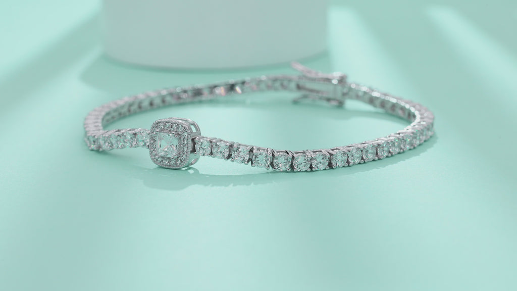 Bracelet Tennis Cushion Halo Moissanite VVS – S925