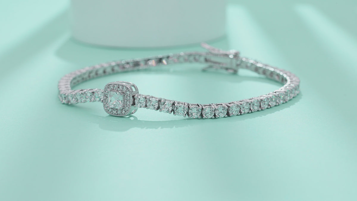 Bracelet Tennis Cushion Halo Moissanite VVS – S925
