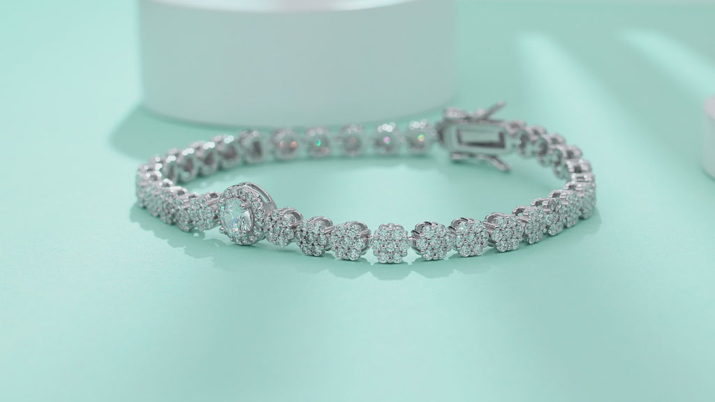 Bracelet Tennis Solitaire Halo Moissanite VVS – S925